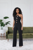 Single-Sleeve Fitted Waist Jumpsuit with Elegant Button Embellishments