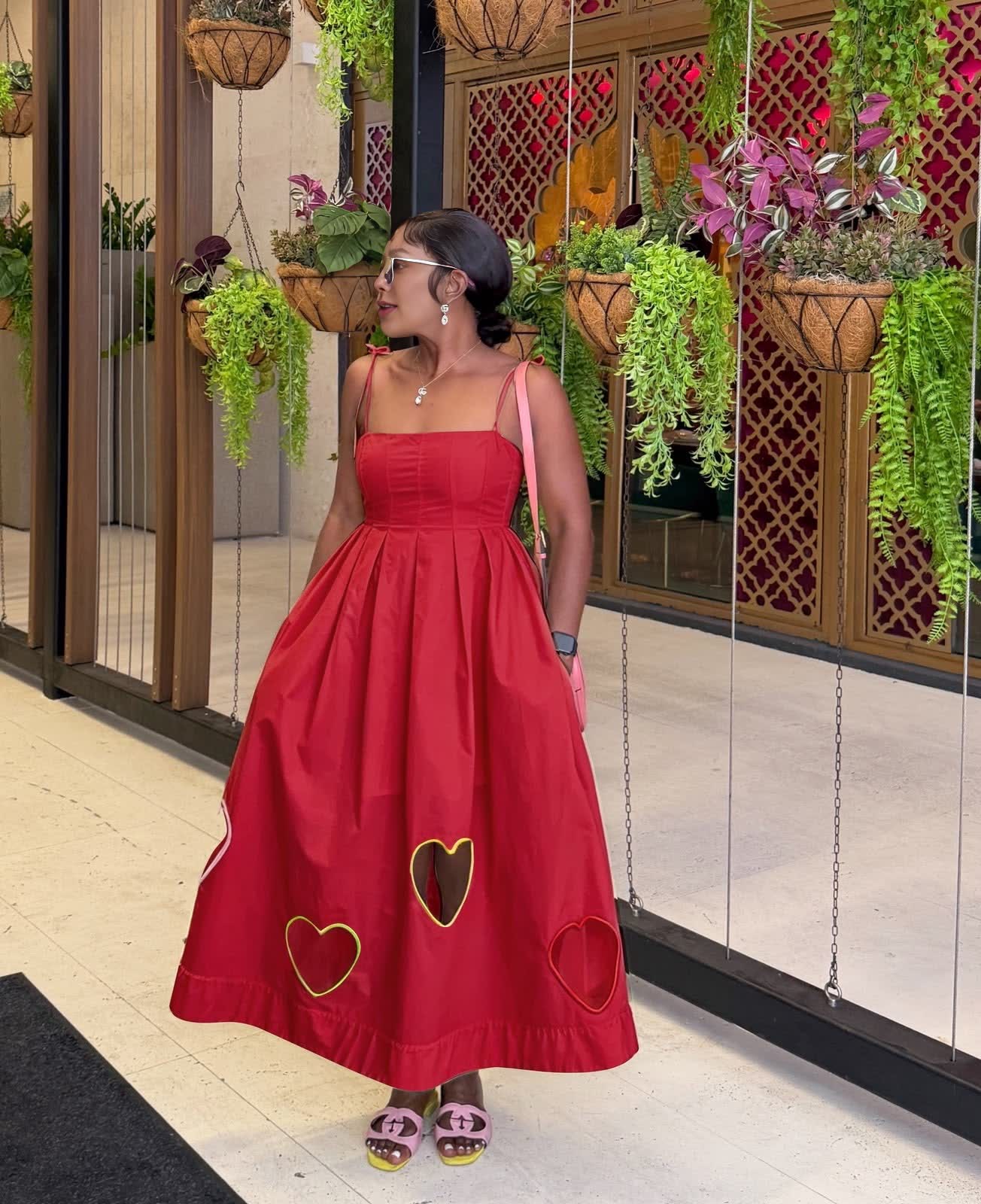 Women's contrast heart cutout spaghetti strap midi dress - view 3