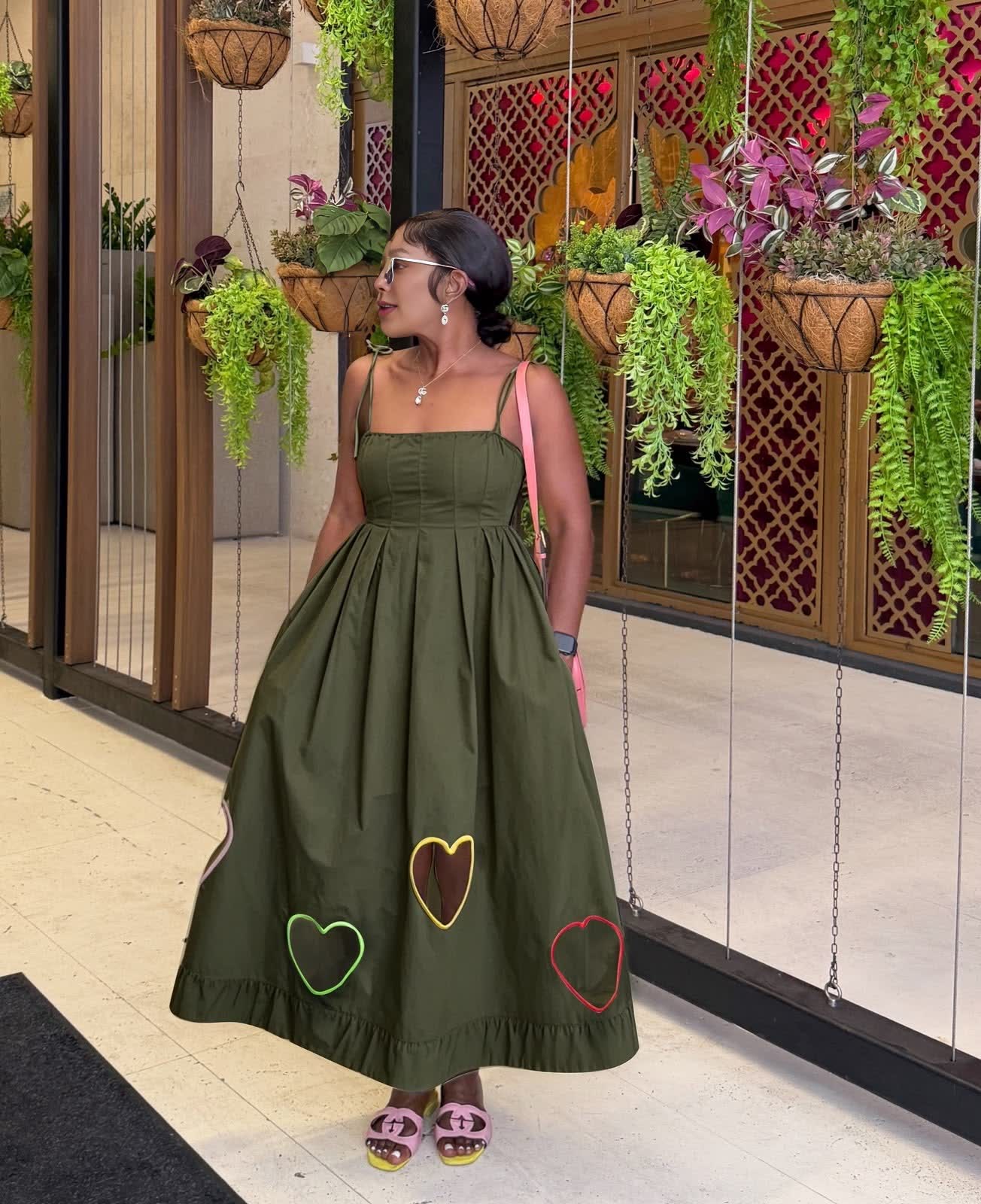 Women's contrast heart cutout spaghetti strap midi dress - view 4