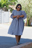 Striped Puff Sleeve Dress with Gathered Waist Design