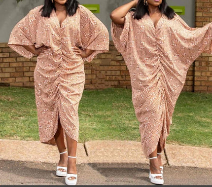 Geometric Draped V-Neck Dress