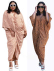Geometric draped dress with V-neck and ruched wrap knot