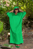 Green loose-fit maxi dress with V-neck and wide elbow-length sleeves