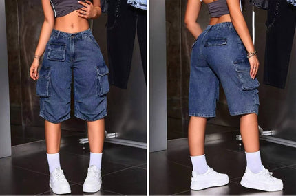 Multi-Pocket Denim Cargo Shorts