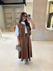 Women's Casual Style Two-Piece Set – Long Utility Vest & High-Waisted Maxi Skirt