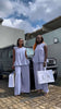 Twin set: sleeveless peplum top & wide-leg pants, light sky-blue