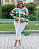Knitted Two-Piece Women's Outfit - Geometric Pattern Cardigan and High-Waisted Long Skirt Set