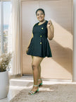 Women's Sleeveless A-Line Dress - Double-Breasted Design with Decorative Button Details