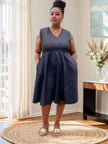 Minimalist V-Neck Sleeveless A-Line Dress with Flared Hem and Side Pockets