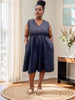 Minimalist V-Neck Sleeveless A-Line Dress with Flared Hem and Side Pockets