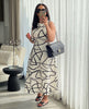 Abstract Geometric Print A-Line Midi Dress