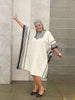 Women's Loose Fit Dress with Striped Accents and Front Slit Design