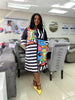 Abstract Art Print & Stripe Pattern Knee-Length Shirt Dress
