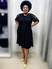Half Sleeve Intricate Lace Overlay A-Line Dress