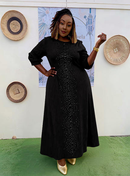 Long Dress Shiny Vertical Embellishment Evening Event