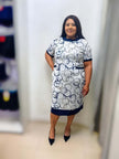 Knee-Length Sheath Dress with Geometric Circle Pattern