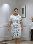 Knee-Length Sheath Dress with Geometric Circle Pattern
