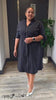 Plus size midi dress with button front and short sleeves, dark black