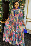 Long-Sleeve Ruffle Collar Maxi Dress