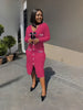 Knitted Dress with Bow Decoration and Button Design