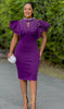 Elegant Ruffled Sleeve Bodycon Dress with Pearl Embellishments and Keyhole Neckline