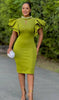 Elegant Ruffled Sleeve Bodycon Dress with Pearl Embellishments and Keyhole Neckline