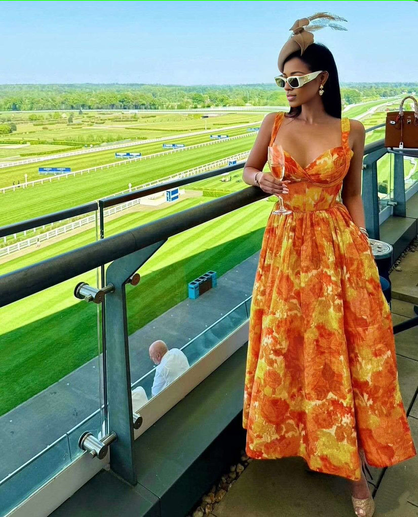 Elegant Floral Midi Dress with Ruffle