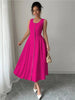 Elegant Sleeveless Button-Down Midi Dress with Scalloped Trim and Fitted Silhouette