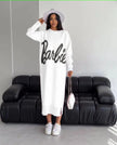 Long-Sleeve Knit Dress with Cursive Barbie Script