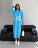 Long-Sleeve Knit Dress with Cursive Barbie Script