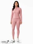 Women Active 2 Piece Set Stand Collar Zip Up Cropped Jacket Leggings For Workout Commute