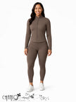 Women Active 2 Piece Set Stand Collar Zip Up Cropped Jacket Leggings For Workout Commute