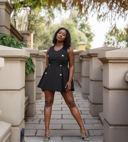 Sleeveless A-Line Dress Double-Breasted Formal Event Style