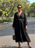 Wrap V Neck Balloon Sleeve Pleated Midi Dress Formal Daily Occasion Outfit