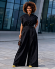 Belted cap sleeve wide leg women's jumpsuit - view 1