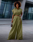 Belted cap sleeve wide leg women's jumpsuit - view 2