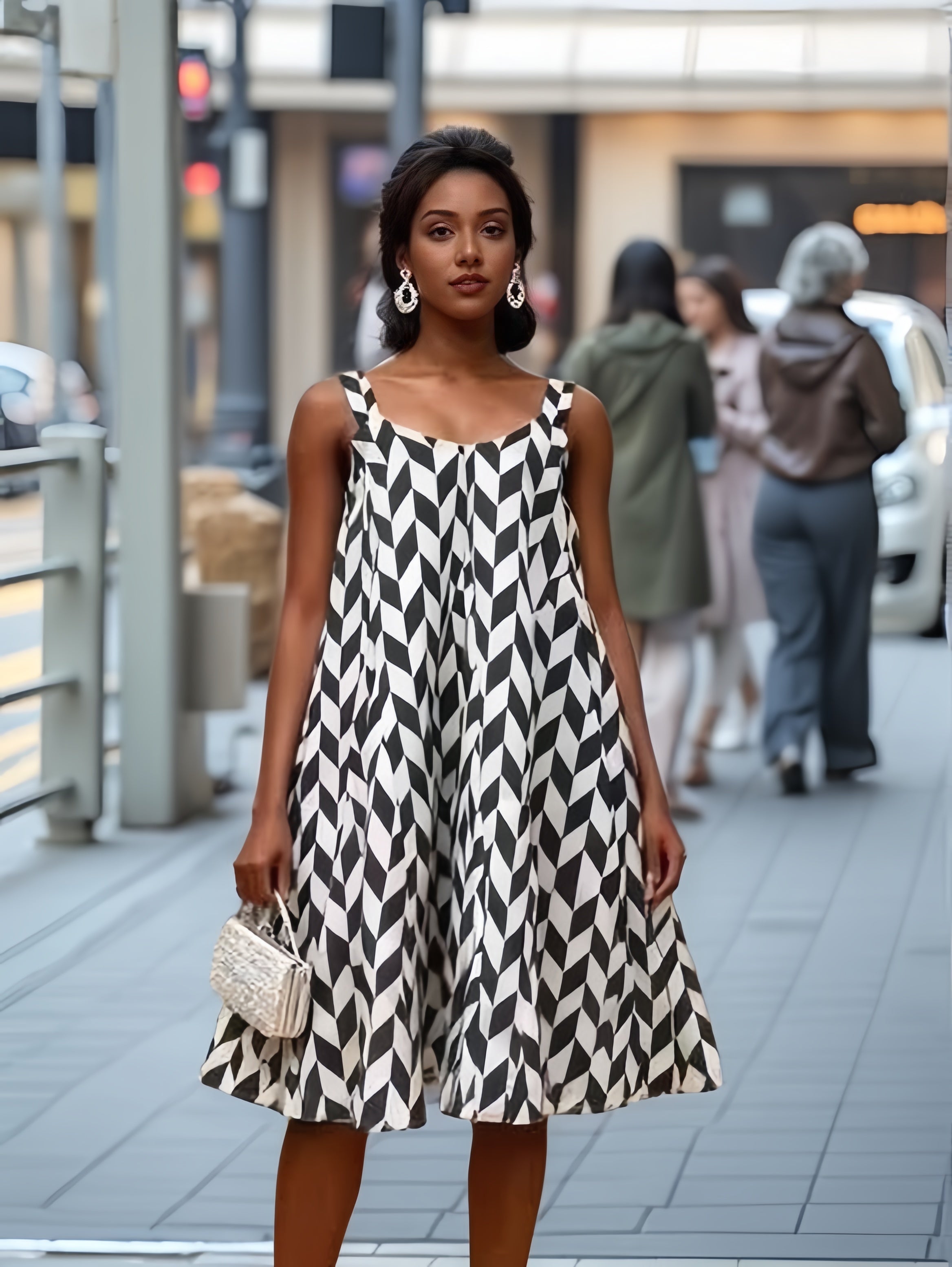 Women's Sleeveless Geometric Diamond Pattern Dress