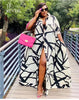 Geometric Patterned Long-Sleeve Shirt Dress with A-Line Silhouette