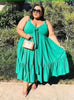 Sleeveless Flared Knee-Length Dress with Ruffle Hem and Gathered Neckline