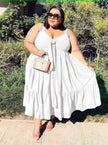 Plus-size ruffle-hem dress in white, tie-front bodice and tiered skirt