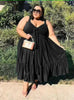 Sleeveless Flared Knee-Length Dress with Ruffle Hem and Gathered Neckline
