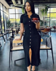 Classic Button-Embellished Tiered Long-Sleeve Knited Dress with Waist Belt for Vintage Daily Style