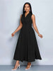 Elegant Sleeveless Midi Dress with V-Neck and Pleated Skirt