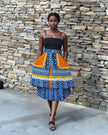 Women's 3-Piece Skirt Set with Sleeveless Turtleneck Top and Ruffled African Print Skirt