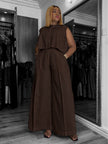 Women's sleeveless cropped top and wide leg trousers coordinating two piece set - view 4