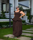 Two Piece Outfit Ruffle Strap Peplum Top Wide Leg Balloon Pants Solid Plain For Banquet Casual Social Events