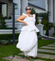 Two Piece Outfit Ruffle Strap Peplum Top Wide Leg Balloon Pants Solid Plain For Banquet Casual Social Events