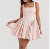Sleeveless Skater Dress with Square Neck and Pleated Waist