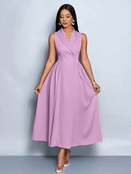 Sleeveless midi dress in lavender, V-neck with pleated A-line skirt