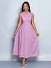 Sleeveless midi dress in lavender, V-neck with pleated A-line skirt